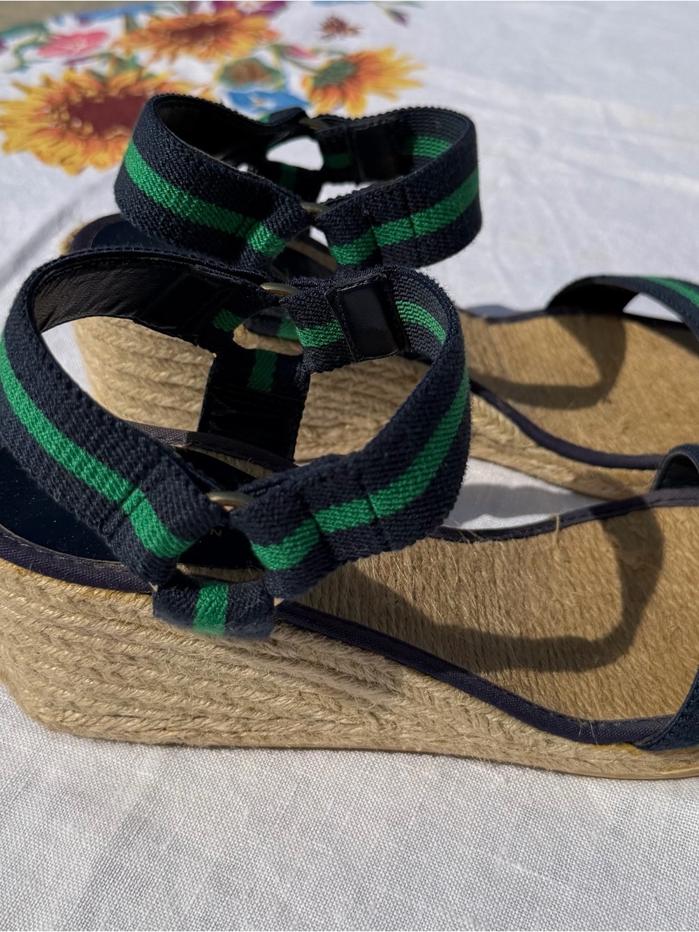 Lauren Ralph Lauren Navy and Green Striped Slingback Sandals - Picture 2 of 4